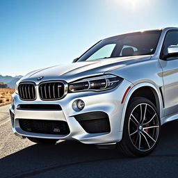 A sleek and powerful BMW X6 M parked in a dynamic outdoor setting, showcasing its aggressive stance and sporty design