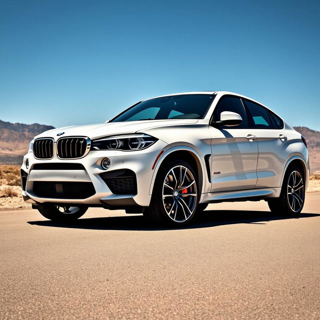 A sleek and powerful BMW X6 M parked in a dynamic outdoor setting, showcasing its aggressive stance and sporty design