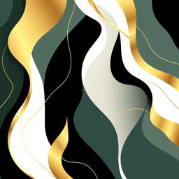 An abstract background featuring a harmonious blend of gold, black, white, and dark green colors