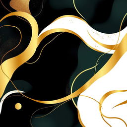 An abstract background featuring a harmonious blend of gold, black, white, and dark green colors