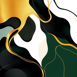 An abstract background featuring a harmonious blend of gold, black, white, and dark green colors