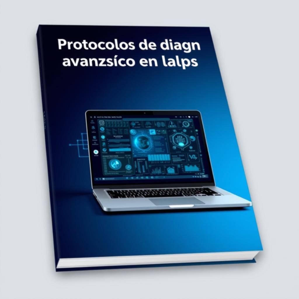 A captivating book cover design for a title "Protocolos de diagnóstico avanzado en laptop" featuring a sleek, modern laptop opened to display complex diagnostic software on the screen