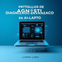 A captivating book cover design for a title "Protocolos de Diagnóstico Avanzado en Laptop" featuring a sleek, modern laptop opened to display complex diagnostic software on the screen