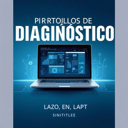 A captivating book cover design for a title "Protocolos de Diagnóstico Avanzado en Laptop" featuring a sleek, modern laptop opened to display complex diagnostic software on the screen