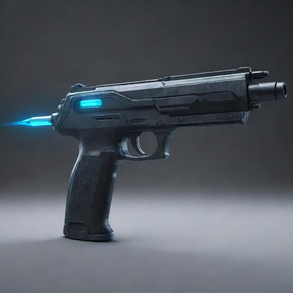 A futuristic, sleek and high tech sci-fi gun with dynamic light effects