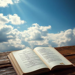 A poetic book resting on a rustic wooden table, its pages slightly open, with delicate tears on some of them