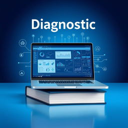 A book cover design that looks like the front cover of a book, featuring a sleek, modern laptop opened to display complex diagnostic software on the screen