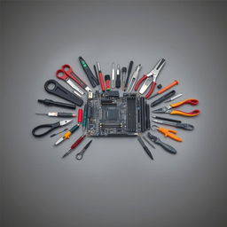 A visually striking book cover design that resembles the front cover of a book, featuring a detailed computer motherboard prominently displayed in the center