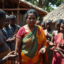 A dusky-skinned Indian lady, around 30 years old, who is very tall and has a curvy figure indicated by her very large breasts