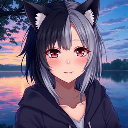 An artistic representation of a unique character, a girl who is half werewolf and half vampire