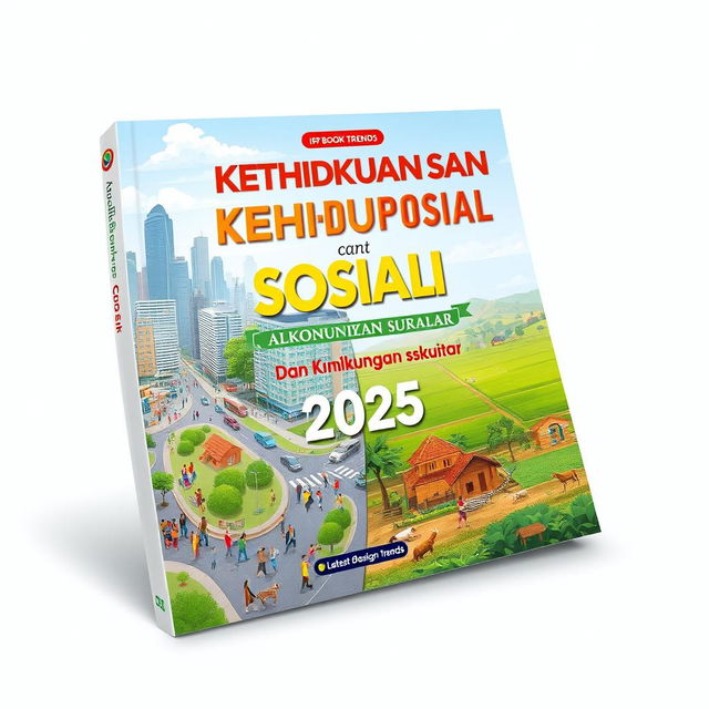 A book cover design for an IPS book titled "Kehidupan Sosial dan Kondisi Lingkungan Sekitar" featuring the latest design trends of 2025