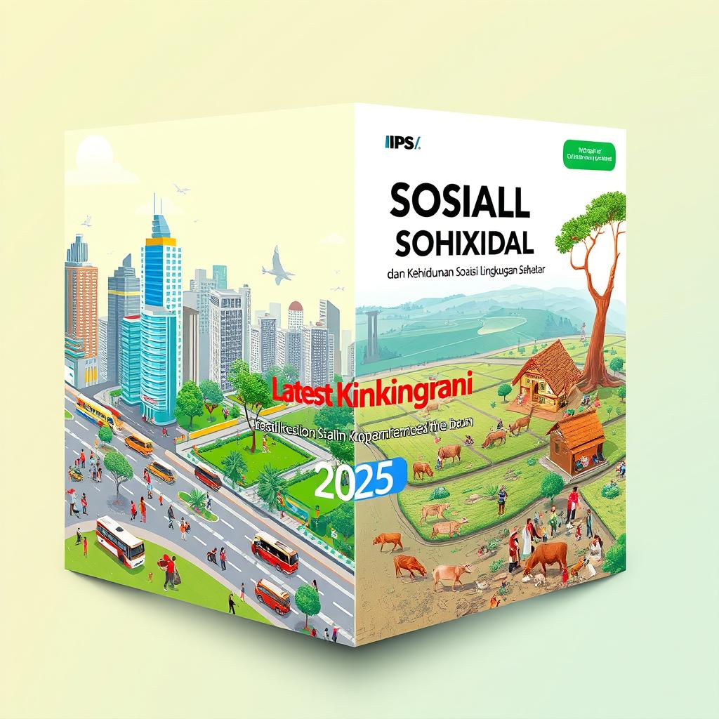 A book cover design for an IPS book titled "Kehidupan Sosial dan Kondisi Lingkungan Sekitar" featuring the latest design trends of 2025