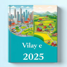 A book cover design with a contemporary 2025 aesthetic, depicting the striking differences between village and city life