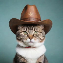 A whimsical cat with a cowboy hat on its head