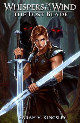 A captivating scene featuring the warrior Aric standing in a mystical forest, holding a glowing silver sword with both hands