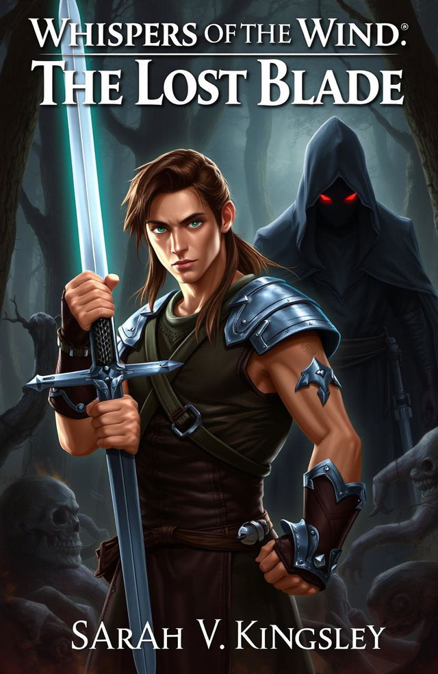 A captivating scene featuring the warrior Aric standing in a mystical forest, holding a glowing silver sword with both hands