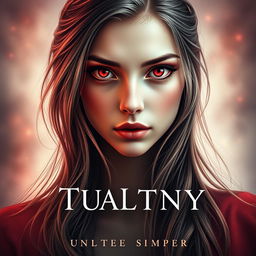 A striking book cover design featuring a beautiful girl with captivating red eyes that exude mystery and allure