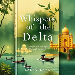 A modern book cover featuring the title "Whispers of the Delta: Bangladesh Through the Ages" in a simple yet unique font that exudes an air of elegance