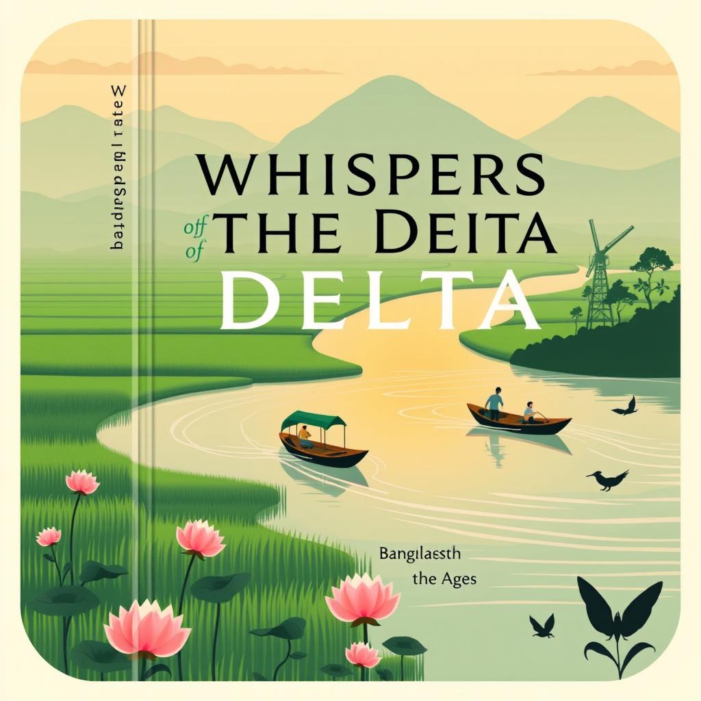 A modern book cover featuring the title "Whispers of the Delta: Bangladesh Through the Ages" in a simple yet visually captivating font