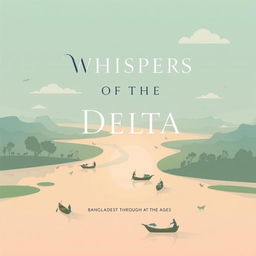 A modern book cover design featuring the title "Whispers of the Delta: Bangladesh Through the Ages" in a clean and unique font that reflects elegance and simplicity