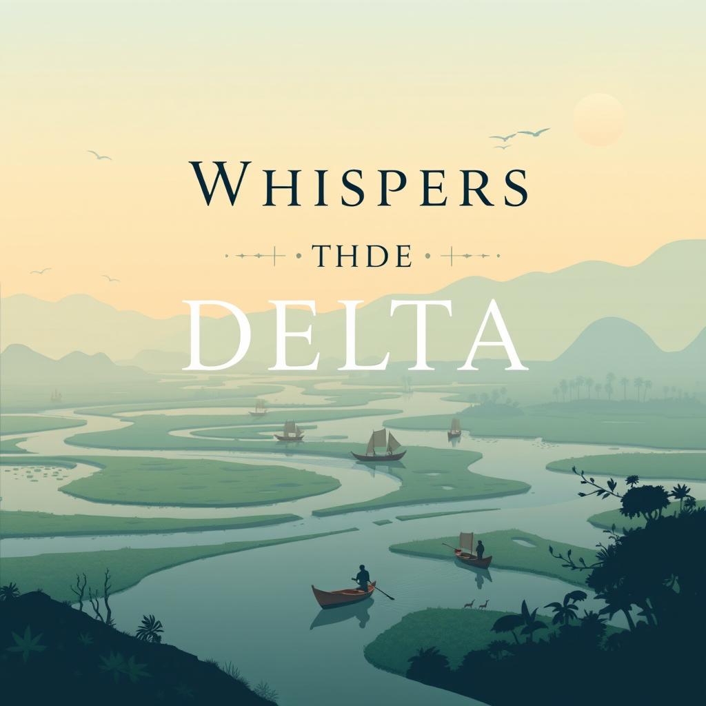 A modern book cover design featuring the title "Whispers of the Delta: Bangladesh Through the Ages" in a clean and unique font that reflects elegance and simplicity