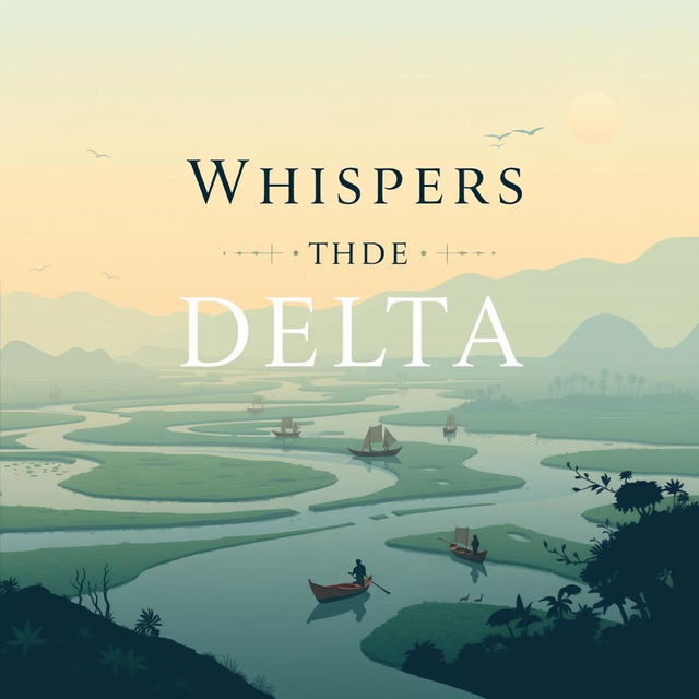 A modern book cover design featuring the title "Whispers of the Delta: Bangladesh Through the Ages" in a clean and unique font that reflects elegance and simplicity