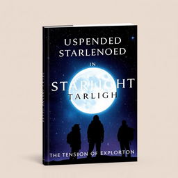 A modern book cover titled "Suspended in Starlight: The Tension of Exploration" featuring a minimalist yet striking design