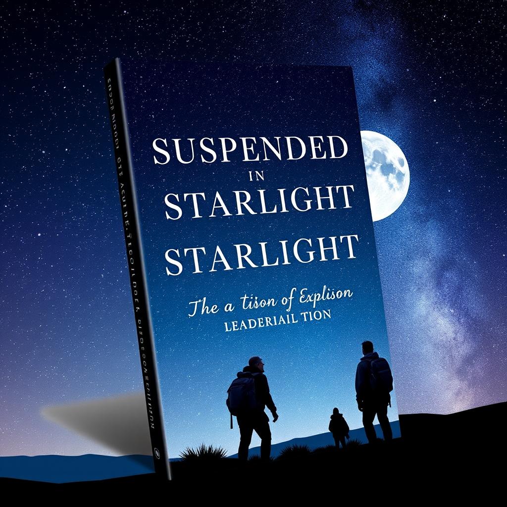 A modern book cover titled "Suspended in Starlight: The Tension of Exploration" featuring a minimalist yet striking design