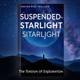 A modern book cover featuring the title "Suspended in Starlight: The Tension of Exploration" in a sleek and contemporary font that conveys a sense of adventure and mystery