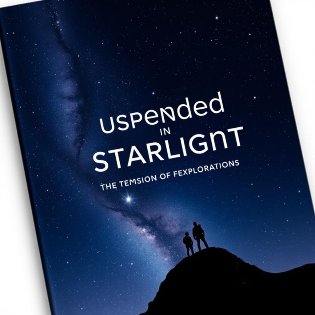 A modern book cover for the title "Suspended in Starlight: The Tension of Exploration" featuring a minimalist and captivating design