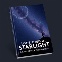 A modern book cover for the title "Suspended in Starlight: The Tension of Exploration" featuring a minimalist and captivating design