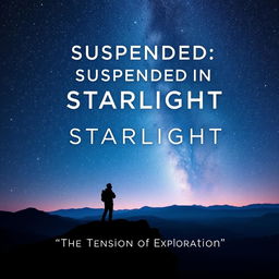 A modern book cover for the title "Suspended in Starlight: The Tension of Exploration" featuring a minimalist and captivating design