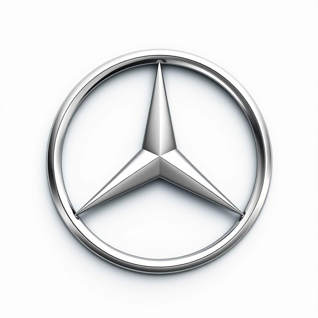 A detailed rendering of the Mercedes-Benz logo, featuring the iconic three-pointed star enclosed within a crisp white circle