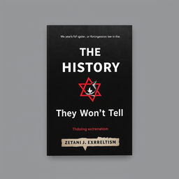 A modern book cover for the title "The History They Won't Tell," focusing on Zionist extremism