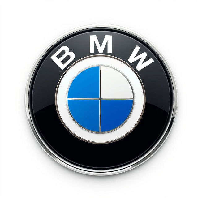 A detailed rendering of the BMW logo, featuring the iconic roundel design against a pristine white background