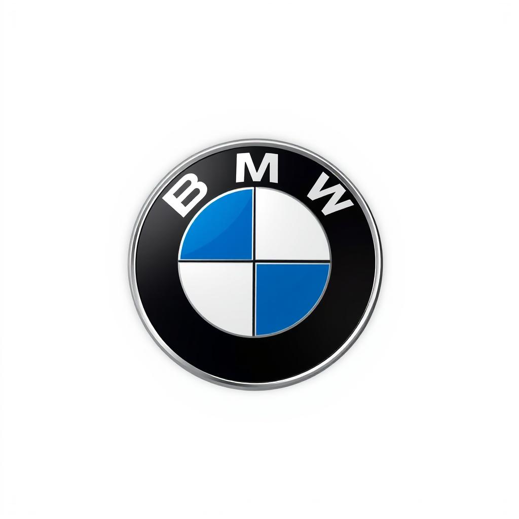 A detailed rendering of the BMW logo, featuring the iconic roundel design against a pristine white background