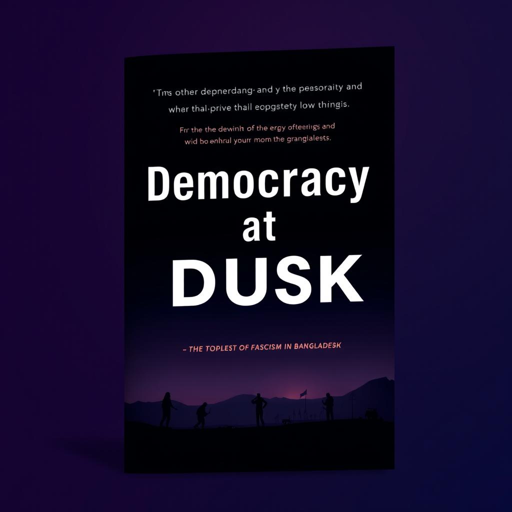 A modern book cover for the title "Democracy at Dusk," addressing the topic of fascism in Bangladesh