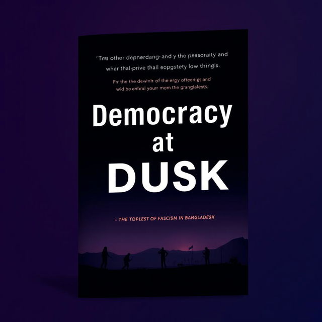 A modern book cover for the title "Democracy at Dusk," addressing the topic of fascism in Bangladesh