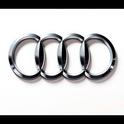 A detailed rendering of the Audi logo, featuring the four interlocking rings arranged in a sleek pattern against a pristine white background