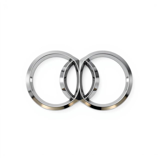 A detailed rendering of the Audi logo, featuring the four interlocking rings arranged in a sleek pattern against a pristine white background