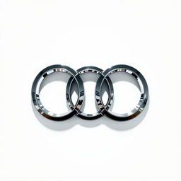 A detailed rendering of the Audi logo, featuring the four interlocking rings arranged in a sleek pattern against a pristine white background