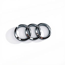 A detailed rendering of the Audi logo, featuring the four interlocking rings arranged in a sleek pattern against a pristine white background