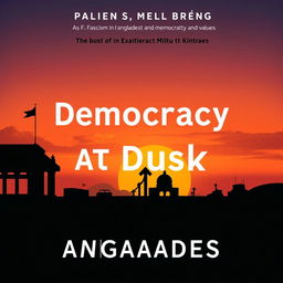 A modern book cover for the title "Democracy at Dusk," focusing on fascism in Bangladesh and exploring potential pathways to a more democratic society