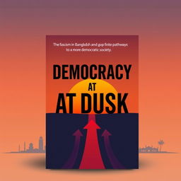 A modern book cover for the title "Democracy at Dusk," focusing on fascism in Bangladesh and exploring potential pathways to a more democratic society