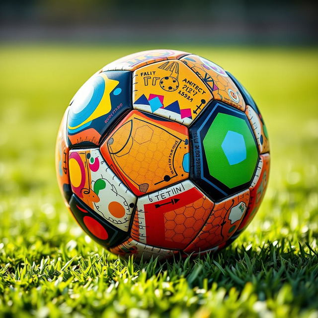 A football (soccer ball) with a chaotic and colorful design, featuring intricate patterns and vibrant colors on both the front and back