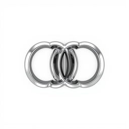 A detailed rendering of the Audi logo, showcasing four interlocking silver circles against a pristine white background