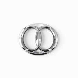 A detailed rendering of the Audi logo, showcasing four interlocking silver circles against a pristine white background