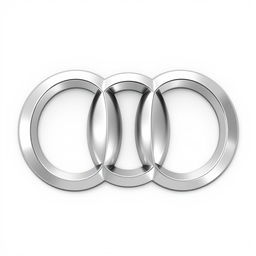 A detailed rendering of the Audi logo, showcasing four interlocking silver circles against a pristine white background