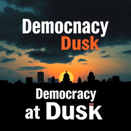 A modern book cover design for a book titled 'Democracy at Dusk'