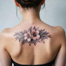 Create an elegant yet cool lower back tattoo design incorporating floral motifs and subtle luxury elements. The design should maintain a balance of intricacy and simplicity, capturing the eye without overwhelming.